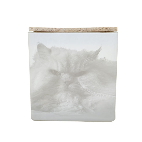 upload the pet's photo. example on white candle with background of photo removed.