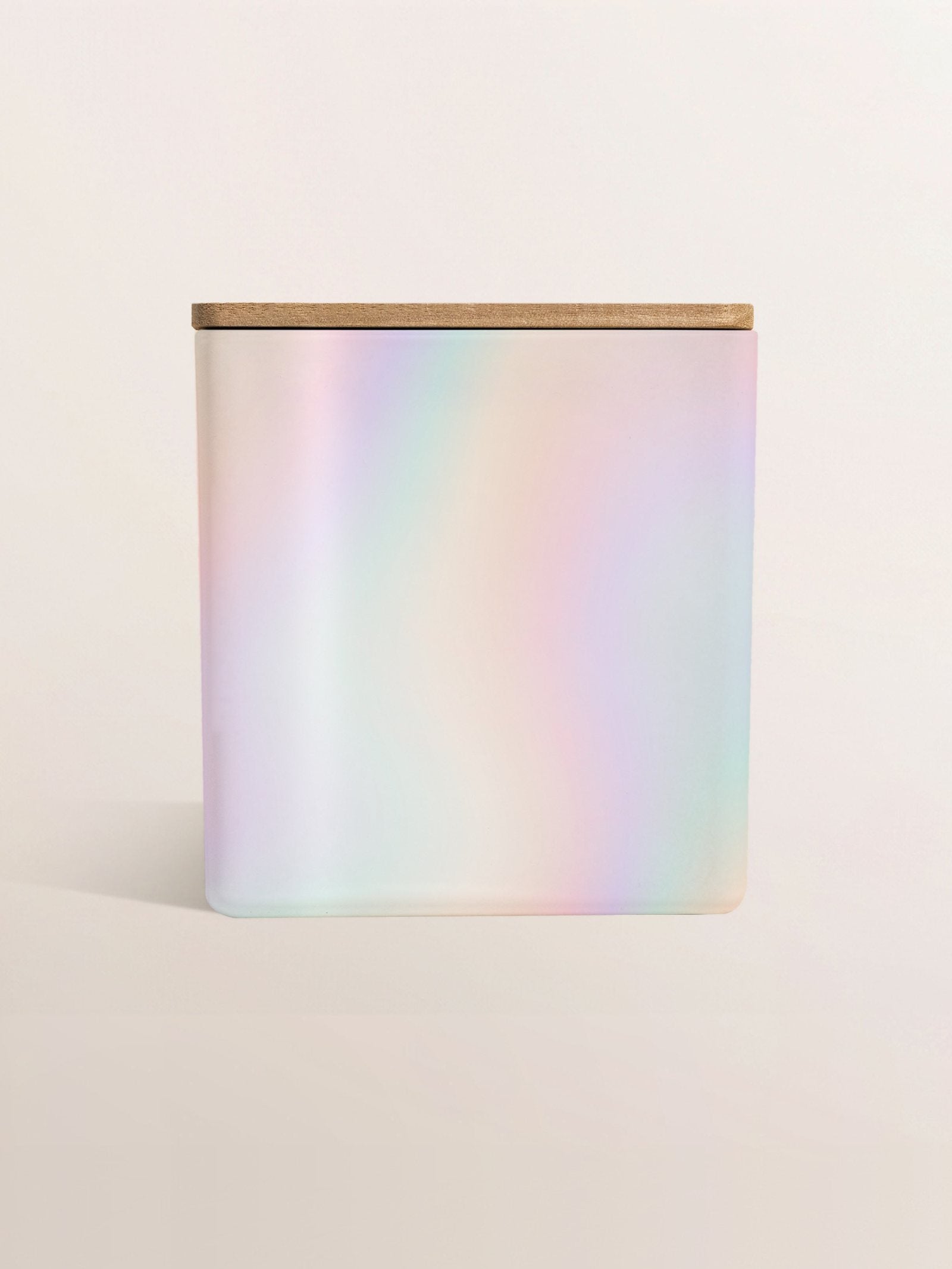 Iridescent jar with a wood lid