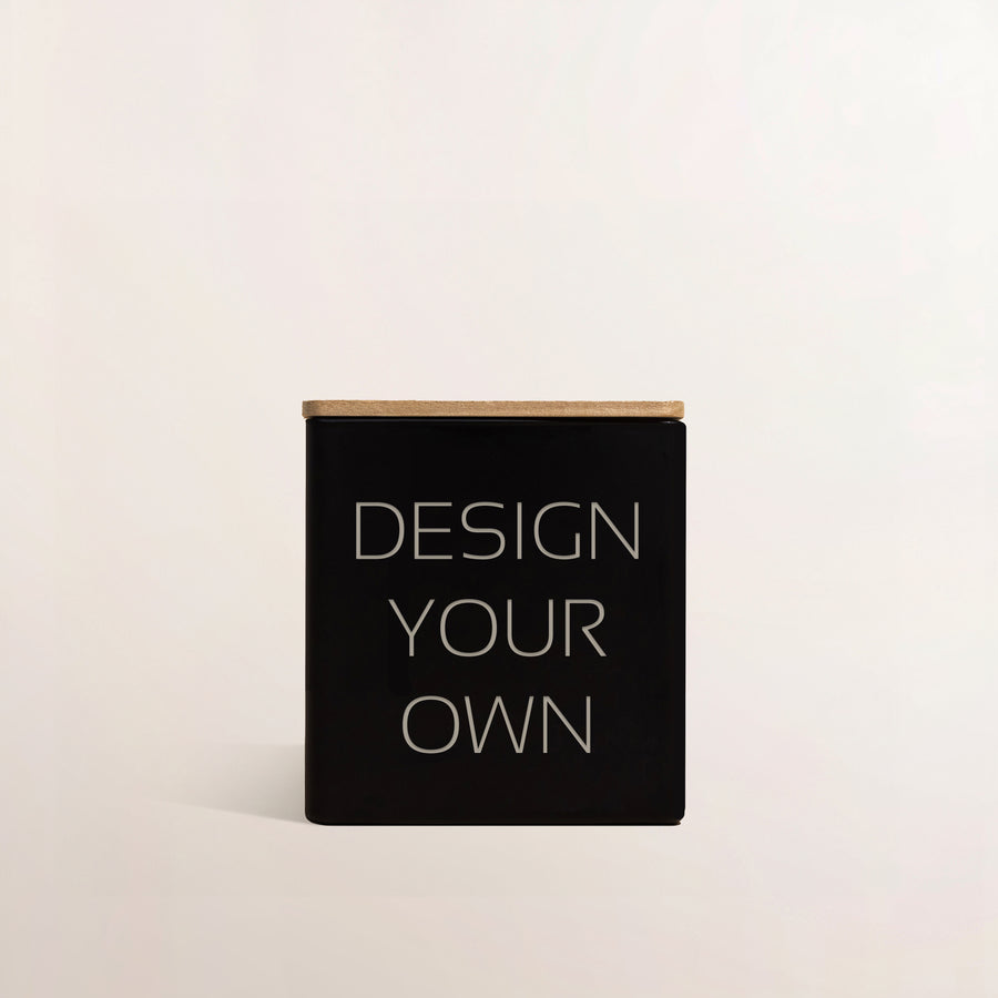 Black candle engraved Design Your Own with a wooden lid