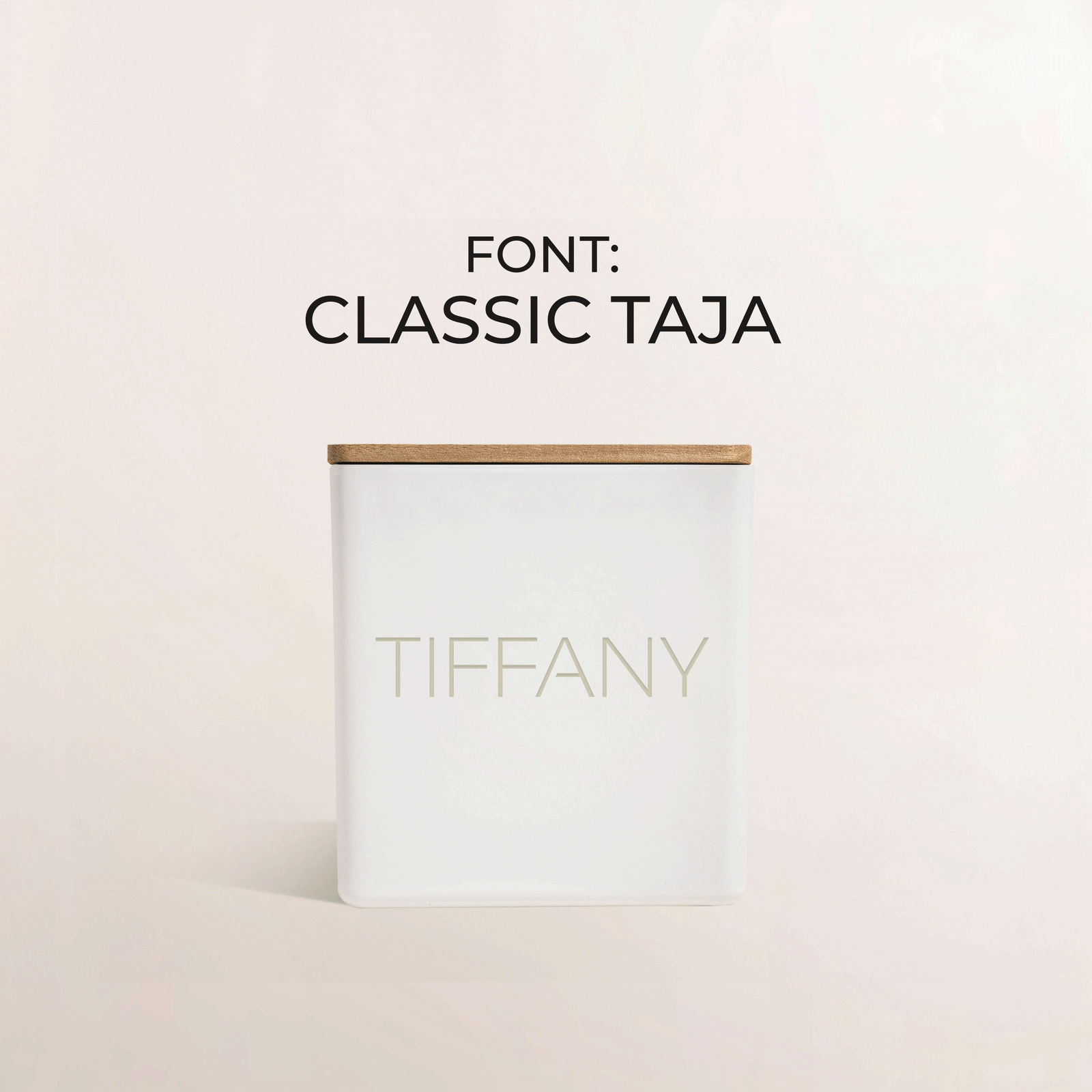 Five fonts on black candles: TAJA, Block, Bubbly, Spring Fling and Ballet