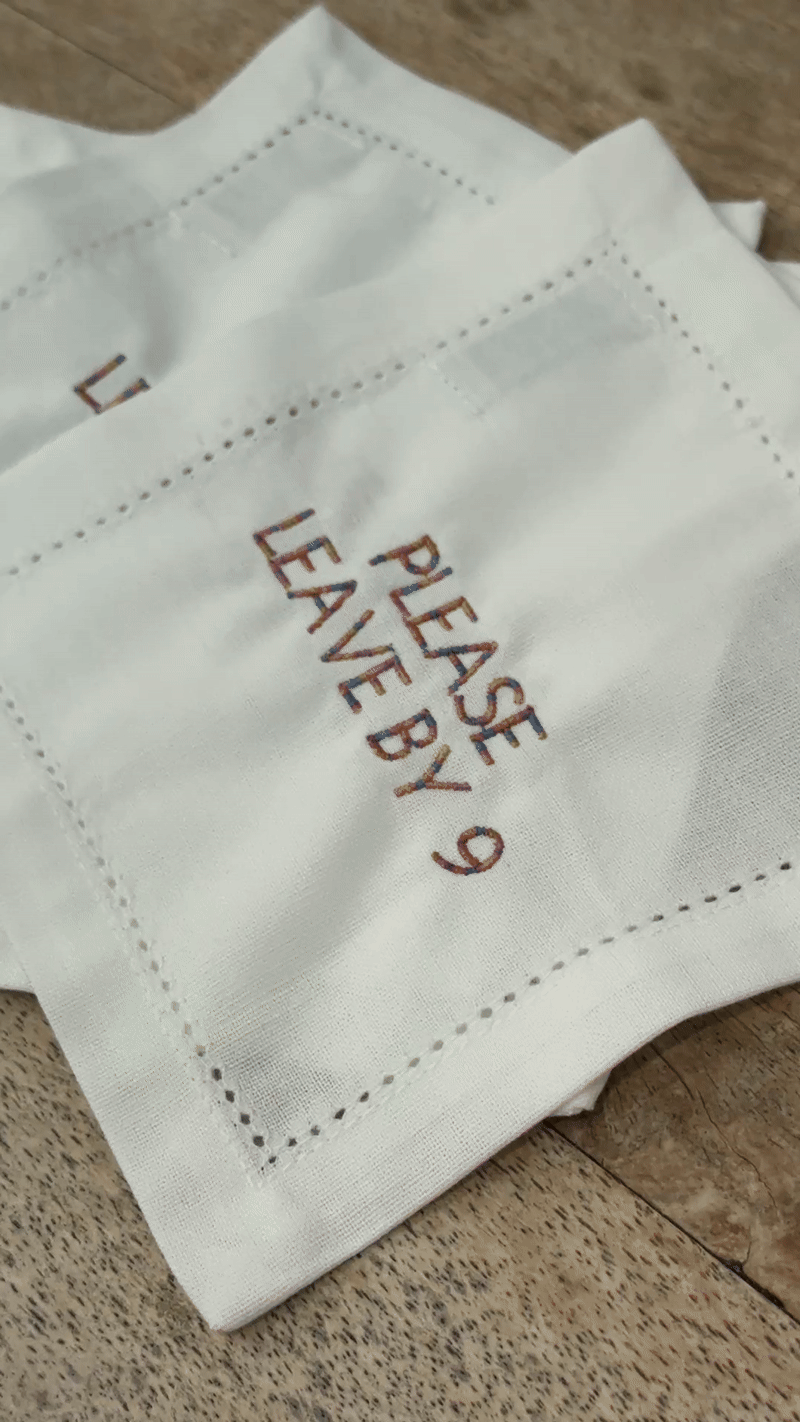 PLEASE LEAVE BY 9 LINEN COCKTAIL SET