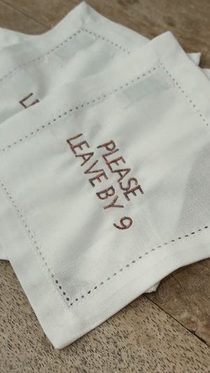 PLEASE LEAVE BY 9 LINEN COCKTAIL SET