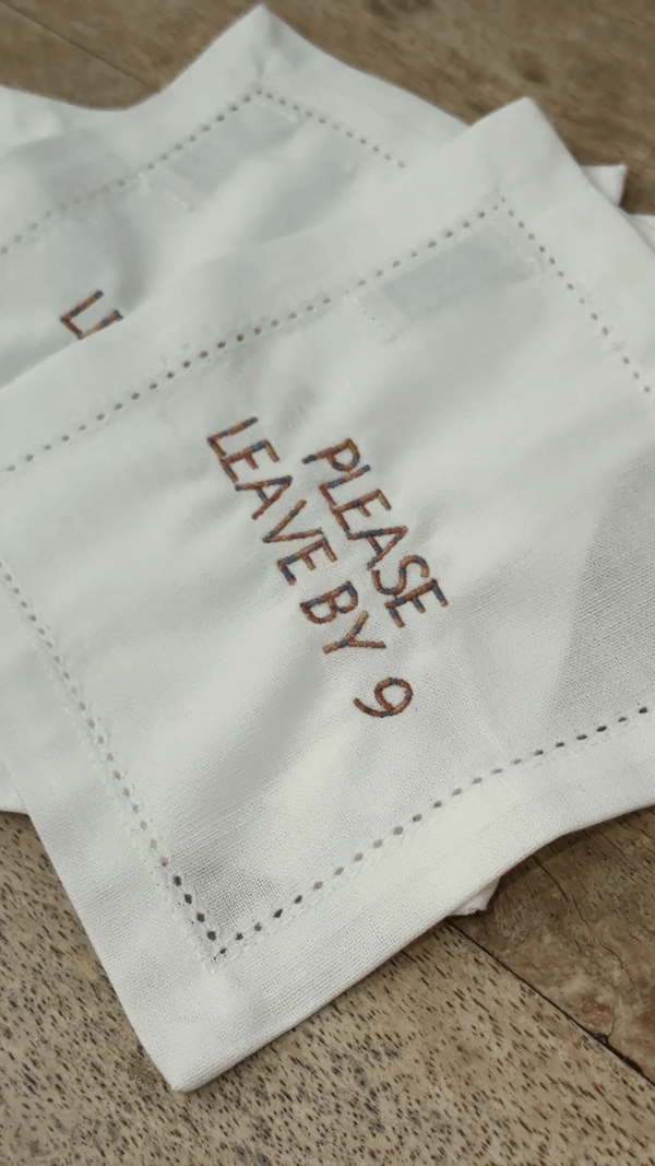 PLEASE LEAVE BY 9 LINEN COCKTAIL SET