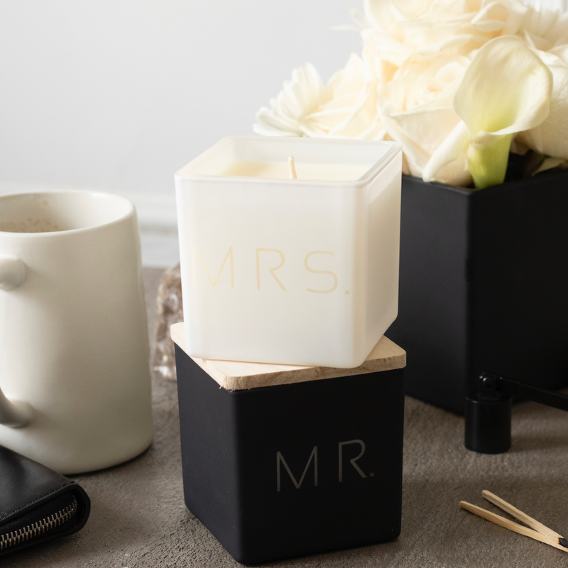 mr and mrs candle gift set at home