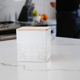 white miami beach skyline candle on top of marble kitchen counter