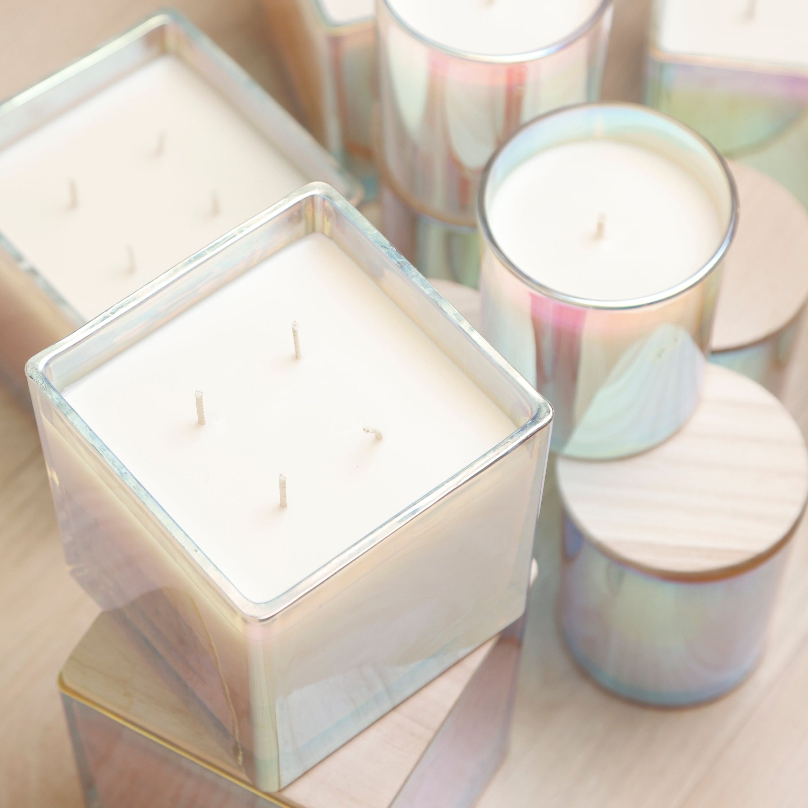 Iridescent glass candles