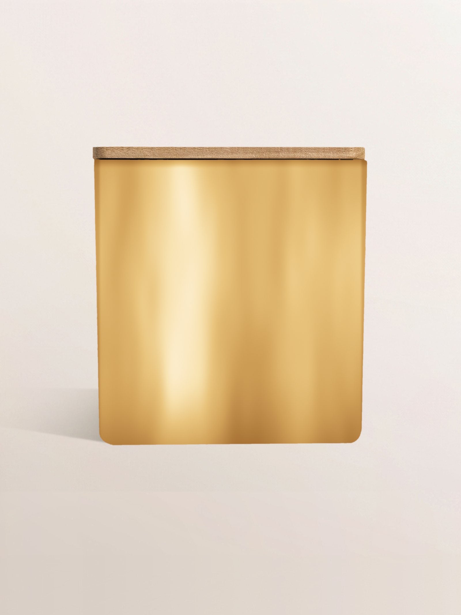 Metallic gold jar with a wood lid